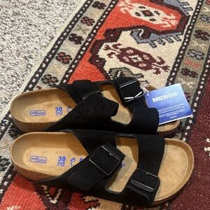 Birkenstock Black Suede Slip-On Sandals